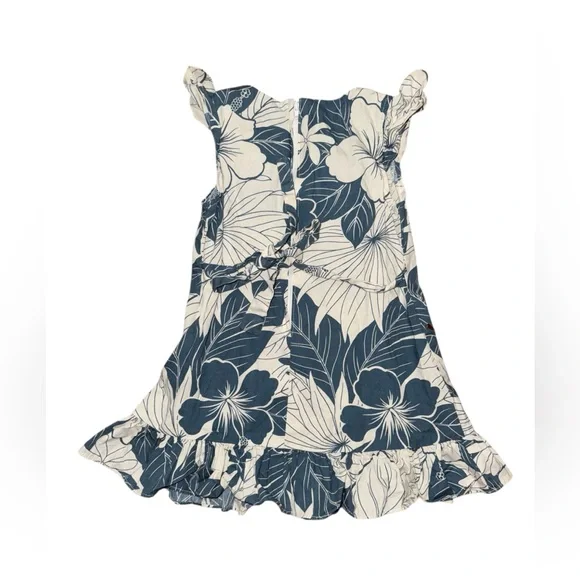 Two Palms Little Girl Size 4 Blue Tropical Floral Ruffle Sundress Made in Hawaii - Picture 2 of 4